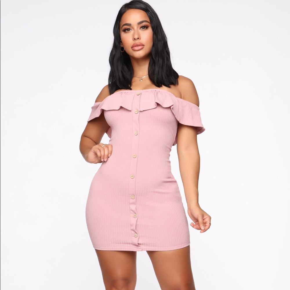 BLUSH OFF SHOULDER DRESS